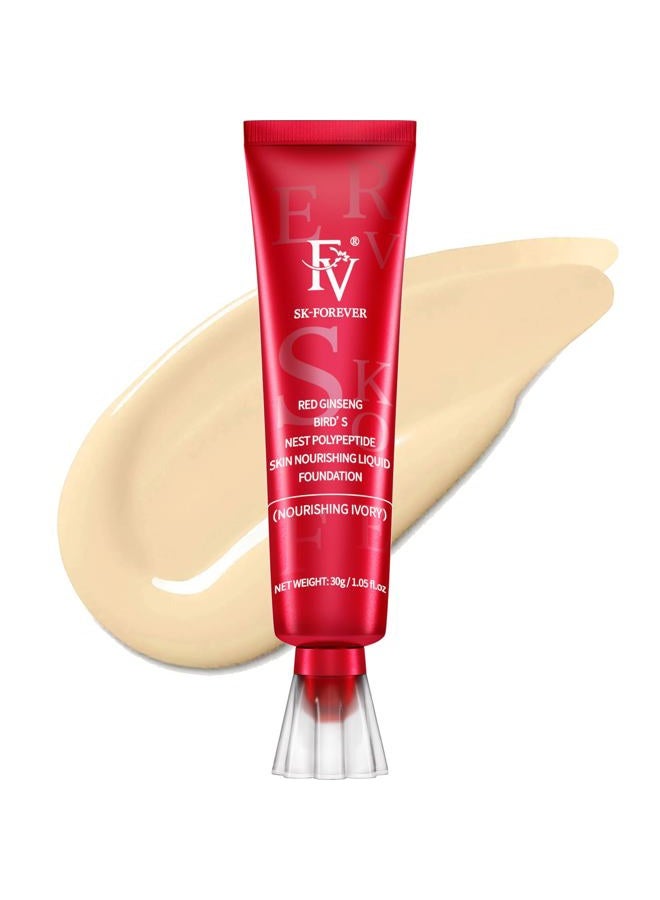 FV أساس سائل مقاوم للماء من FV، لمسة رطبة، يدوم طويلاً، خفيف الوزن، تغطية متوسطة لمكياج الوجه للبشرة العادية والجافة، خالي من القسوة، عاجي، 30 مل - Image 1